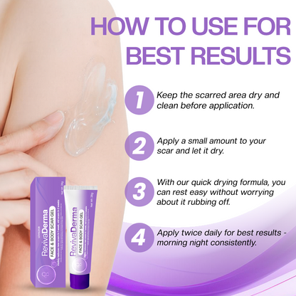🔥LOVILDS® RevivaDerma Face & Body Scar Gel - Clinically proven to soften, flatten and fade surgical scars, acne marks, burns, keloids and trauma-related scars