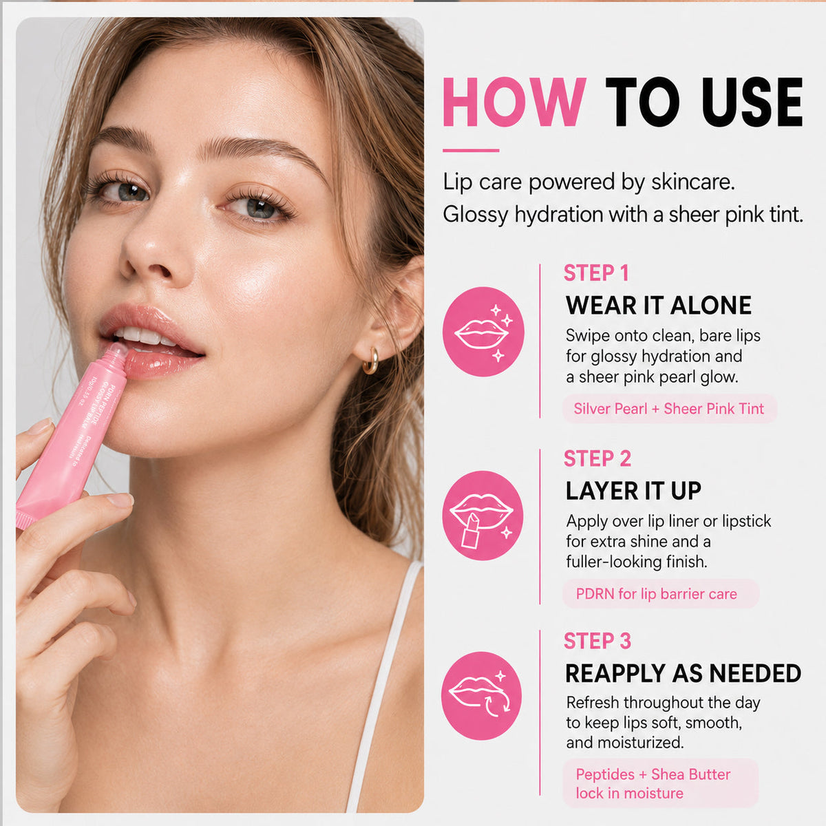 PDRN Peptide Lip Balm — Hydrating Care & Glossy Shine
