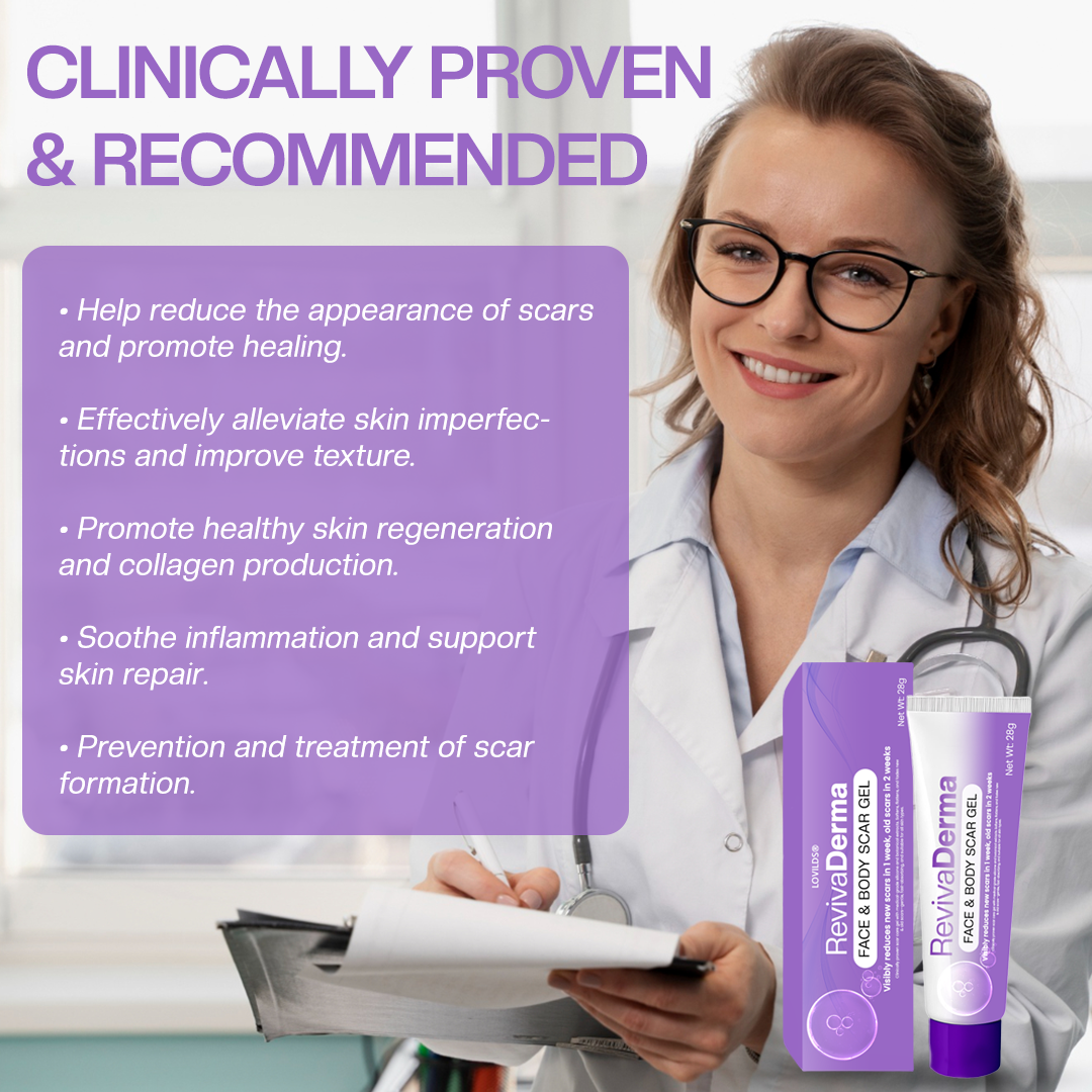 🔥LOVILDS® RevivaDerma Face & Body Scar Gel - Clinically proven to soften, flatten and fade surgical scars, acne marks, burns, keloids and trauma-related scars