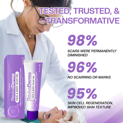 🔥LOVILDS® RevivaDerma Face & Body Scar Gel - Clinically proven to soften, flatten and fade surgical scars, acne marks, burns, keloids and trauma-related scars