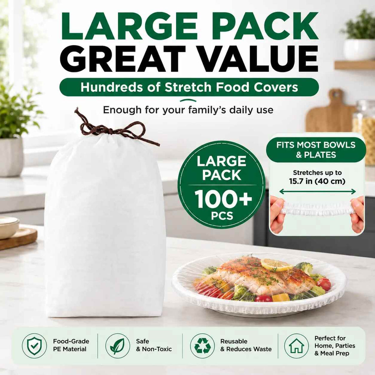 100-Piece Disposable Elastic Food Covers