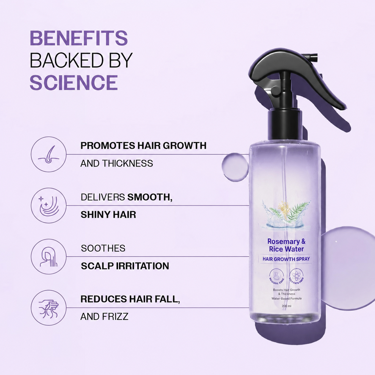 Rosemary Water Spray for Hair Growth & Hair Thickness with Rice Water |100% Natural Extract | Soft & Smooth Hair| Controls Hairfall| Non-Greasy & Fast Absorbing | 200ml