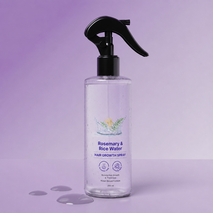 Rosemary Water Spray for Hair Growth & Hair Thickness with Rice Water |100% Natural Extract | Soft & Smooth Hair| Controls Hairfall| Non-Greasy & Fast Absorbing | 200ml