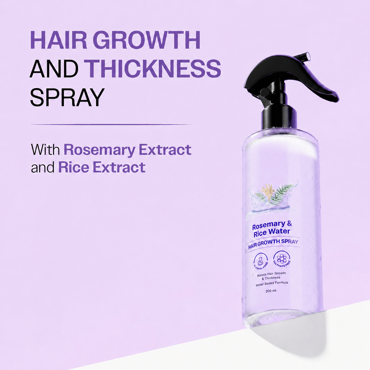 Rosemary Water Spray for Hair Growth & Hair Thickness with Rice Water |100% Natural Extract | Soft & Smooth Hair| Controls Hairfall| Non-Greasy & Fast Absorbing | 200ml