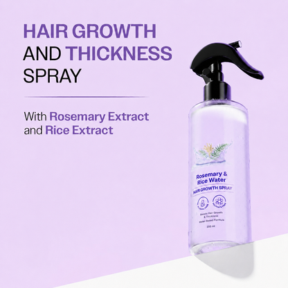 Rosemary Water Spray for Hair Growth & Hair Thickness with Rice Water |100% Natural Extract | Soft & Smooth Hair| Controls Hairfall| Non-Greasy & Fast Absorbing | 200ml